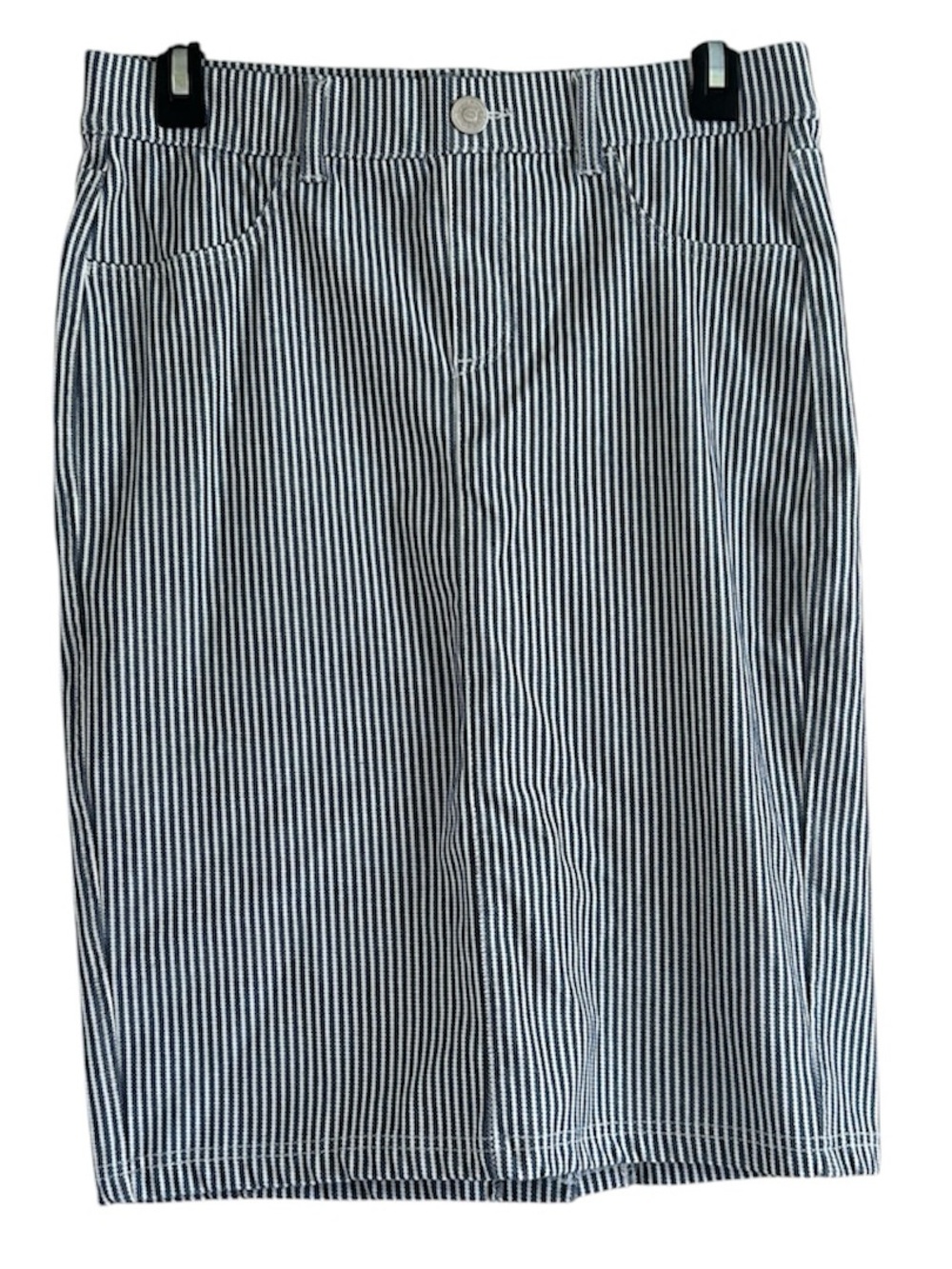 one 5 one Striped Navy Blue and White Size Small Midi Pencil Skirt